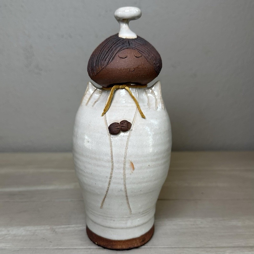 Val Knight Studios Pottery Native American Angel with Halo Hand Signed 7"H